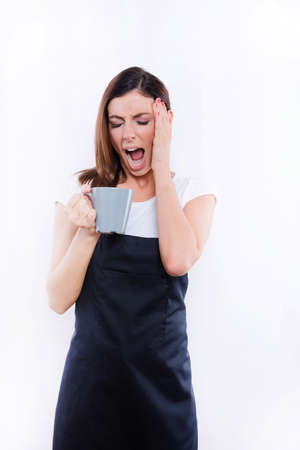 Screaming barista womanの写真素材