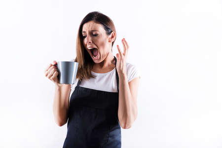 Screaming barista womanの写真素材