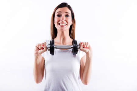 Worried woman lifting weight