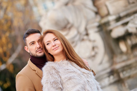 Portrait of a young beautiful couple in an urban environment.の写真素材