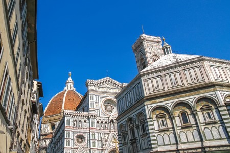View on the Cathedral of Santa Maria in Florence, Italy on a sunny day.の写真素材