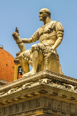 View on the monument to Giovanni delle Bande Nere in Florence, Italy on a sunny day.の写真素材