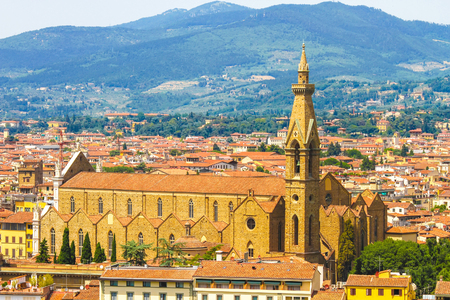 Landscape view of the historic buildings of Florence, Italy on a sunny day.の写真素材