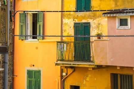 View on the beautiful colourful houses in Cinque Terre, Italy on a sunny day.
