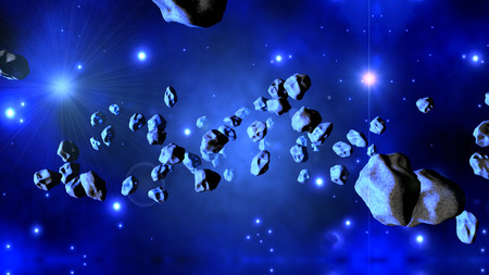 Asteroids floating in space