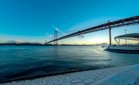 Sunset of the 25th of April Bridge in Lisbon