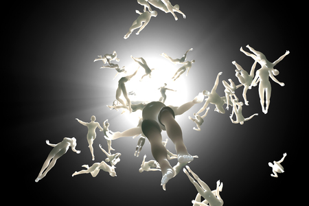 3D rendered illustration of Souls of deceased People streaming into the white light and afterlife of...