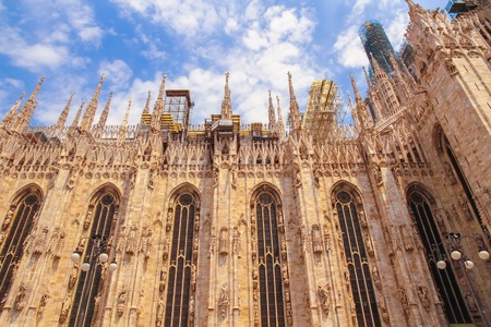 View on the Cathedral church of Milan, Italy on a sunny day.の写真素材