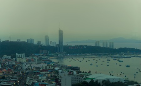 Panorama view on the downtown of Pattaya, Thailand at sunsetのeditorial素材