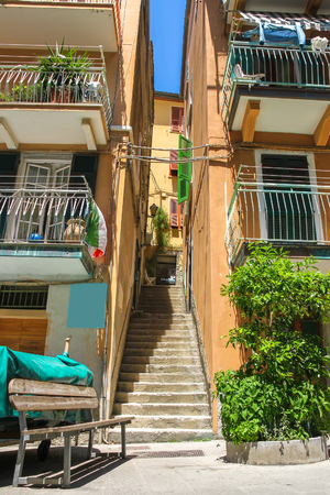 Stairs between the houses in Cinque Terreの写真素材