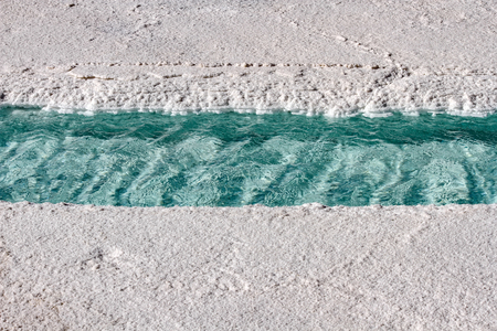 View on the salt production in the desert of Salinas Grandes, Argentina, South America on a sunny day.の写真素材