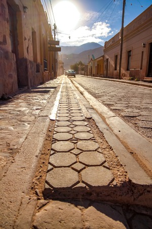 Landscape view of the historic architecture of Tilcara, Argentina, South America on a sunny day.