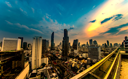 Skyline of Bangkok during duskのeditorial素材