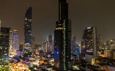 View on the illuminated skyline of Bangkokのeditorial素材