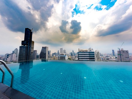 View with infinity pool in Bangkokのeditorial素材