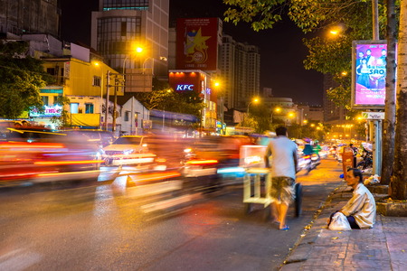 View of a busy night street in Ho Chi Minh Cityのeditorial素材