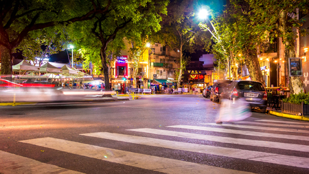 View on a street in Buenos Aires at nightのeditorial素材