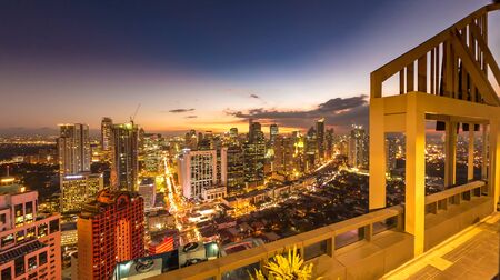 MANILA, PHILIPPINES - CIRCA MARCH 2018: View on the Skyline of Makati during sunset circa March, 2018 in Manila, Philippines.のeditorial素材