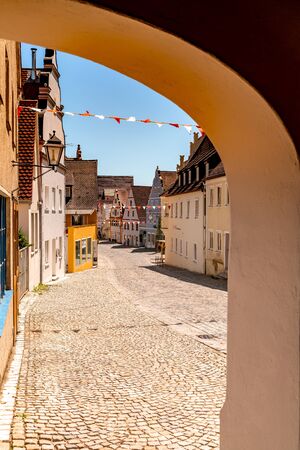 WEMDING, GERMANY - CIRCA JUNE 2019: View on historic Architecture in the centre of the historic medieval city circa June 2019 in Wemding, Germany.のeditorial素材