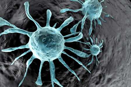 3D rendered Illustration of a growing Cancer cell spreading on healthy Tissue.