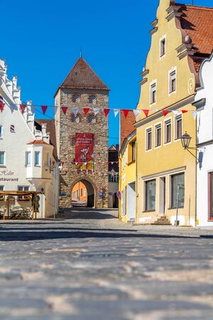 WEMDING, GERMANY - CIRCA JUNE 2019: View on historic Architecture in the centre of the historic medieval city circa June 2019 in Wemding, Germany.のeditorial素材