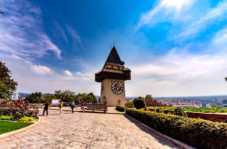 View on the Clock tower in Graz in Austriaのeditorial素材