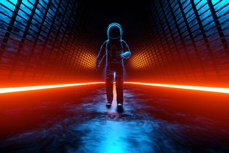 3D Illustration of a A Astronaut discovering a strange Alien building on a distant world.の写真素材