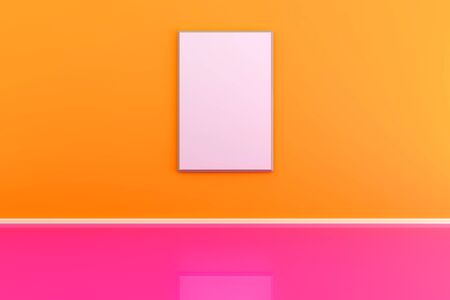 3d illustration of a picture frame on the wall in an orange room.の写真素材