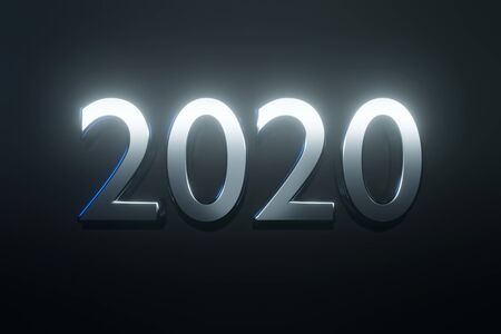 3D Illustration of the number 2020 for the year in metal letters..
