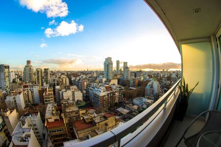 BUENOS AIRES, ARGENTINA - CIRCA JULY 2017: View on the skyline of the city from a balcony of a high...