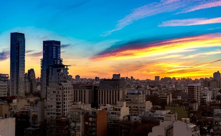 BUENOS AIRES, ARGENTINA - SEPTEMBER 7: View of the skyline in the sunset on September 7, 2016 in Buenos Aires, Argentina.のeditorial素材