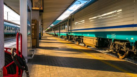 TRIESTE, ITALY - AUGUST 19: View on the Train station while People commute on August 19, 2017 in Trieste, Italy.のeditorial素材