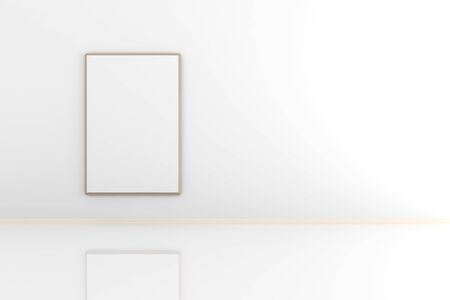 3d illustration of a picture frame on the wall in a white room.