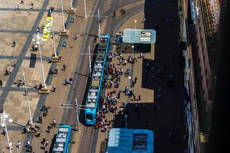 ZAGREB, CROATIA - CIRCA AUGUST 2019: View on pedestrians and tourists as they pass by on the main...