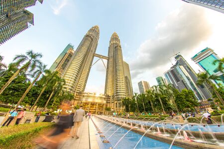 KUALA LUMPUR, MALAYSIA - FEBRUARY 28, 2018: View of the petronas towers in the city centre on...