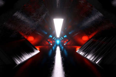 3D Illustration of a science fiction space ship or space station tunnel interior.