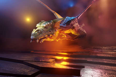 3D Illustration of a attacking mythical Dragon.