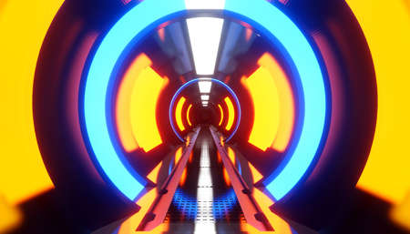 3D Illustration of a science fiction space ship or space station tunnel interior.の写真素材