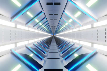 3D Illustration of a Spaceship gangway interior.