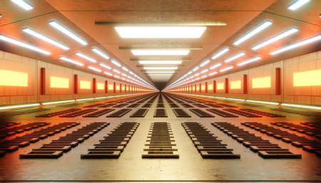 3D Illustration of a Spaceship gangway interior.