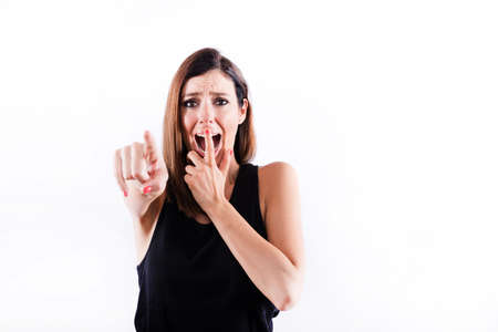 Worried woman pointing