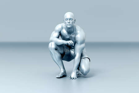 3D Illustration of a man ready to go, run and start.の写真素材