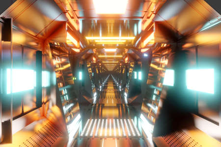 3D Illustration of a Spaceship interior, corridor, gangway or space station hallway.