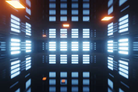 A Spaceship architecture interior visualisation, 3D Illustration.
