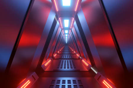 3D Illustration of a science fiction hallway of space ship or space station.
