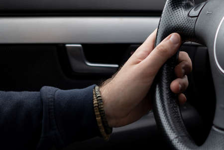 steering wheel of a sports car