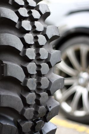 Close-up of an off-road vehicle tireの写真素材