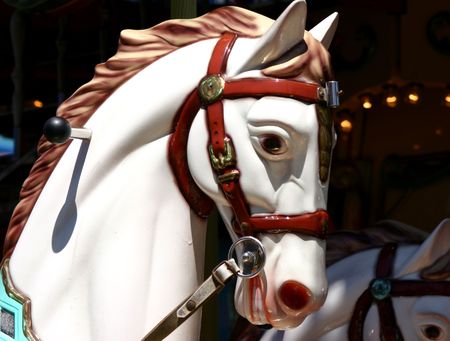 Head of carousel horse by the waterfront in San Francisco Californiaの写真素材