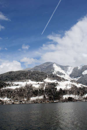A general view of Zeller See lake pictured by the Austrian ski resort of Zell am See in Austria.の写真素材
