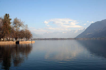 Zeller See lake in resort of Zell am Zee in Austria in winterの写真素材